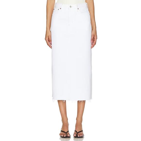 NWT Agolde Della Midi Denim Skirt Milkshake White 27 Minimal Designer - Picture 2 of 12